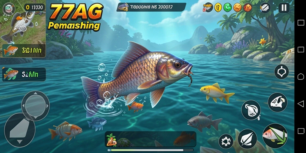 Screenshot gameplay 77AG menampilkan pengalaman memancing yang mendebarkan.