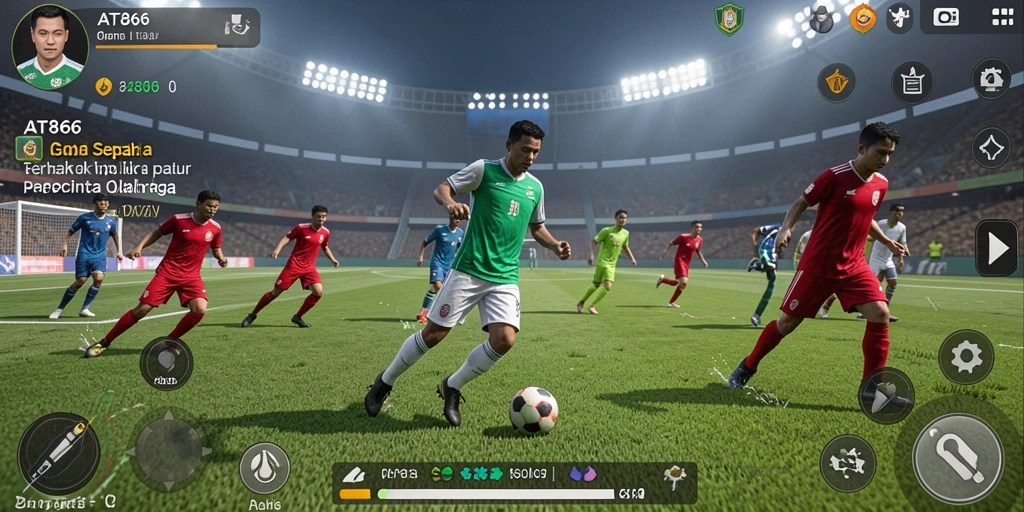 Tampilan gameplay AT866 yang mengesankan dan penuh aksi sepak bola.