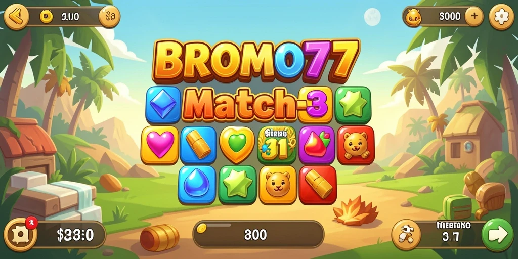Tangkapan layar dari gameplay seru BROMO77 yang menampilkan aksi Match-3.