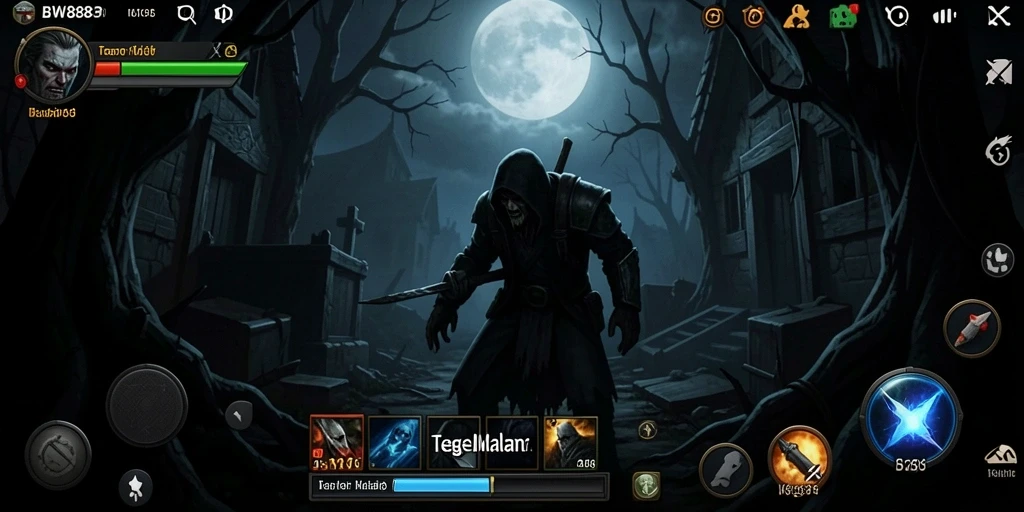 Screenshot BW888 menampilkan aksi mencekam dalam suasana gelap dan menyeramkan.