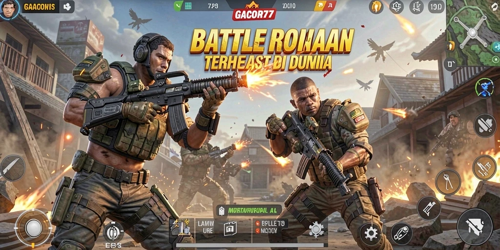 Screenshot menampilkan aksi seru di arena Battle Royale GACOR77.