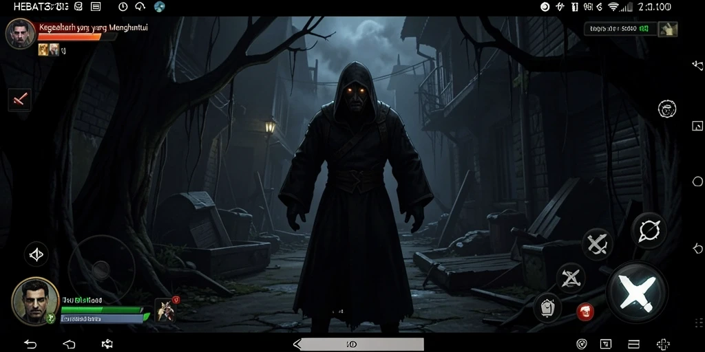 Tampilan gameplay menegangkan HEBAT303 di lorong gelap yang menakutkan.