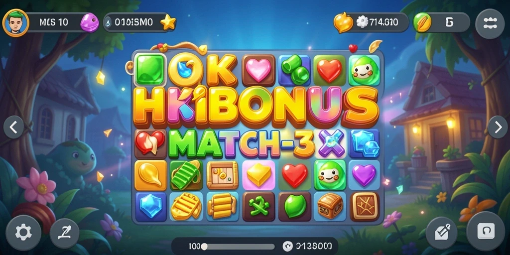 Tangkapan layar dari gameplay HOKIBONUS, menunjukkan keseruan Match-3.