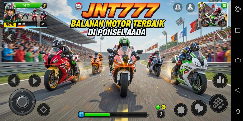 Screenshot gameplay JNT777 menunjukkan balapan motor yang mendebarkan.