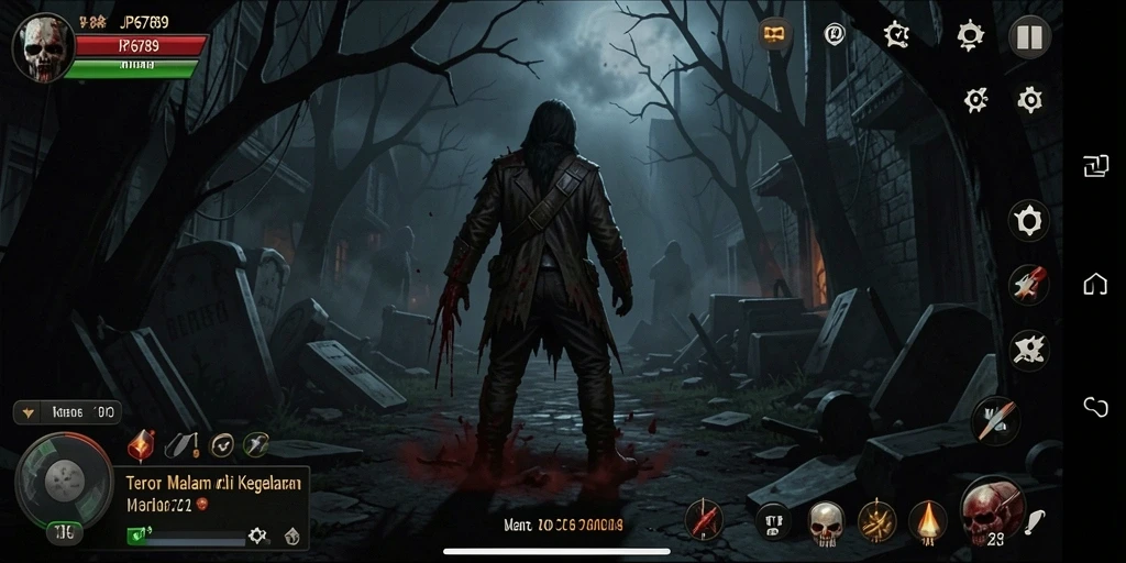 Gameplay menegangkan dalam JP6789 saat malam hari.