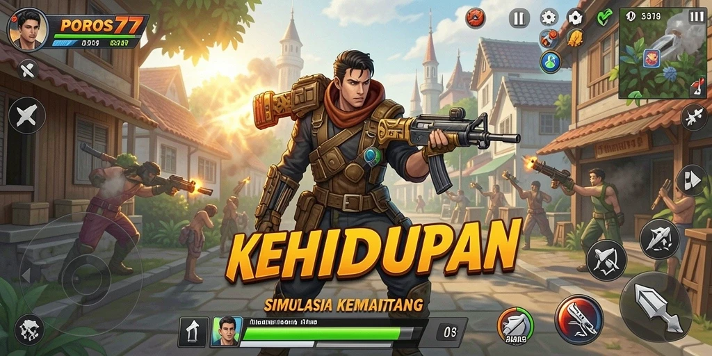 Tampilan gameplay POROS77 yang menunjukkan interaksi karakter.