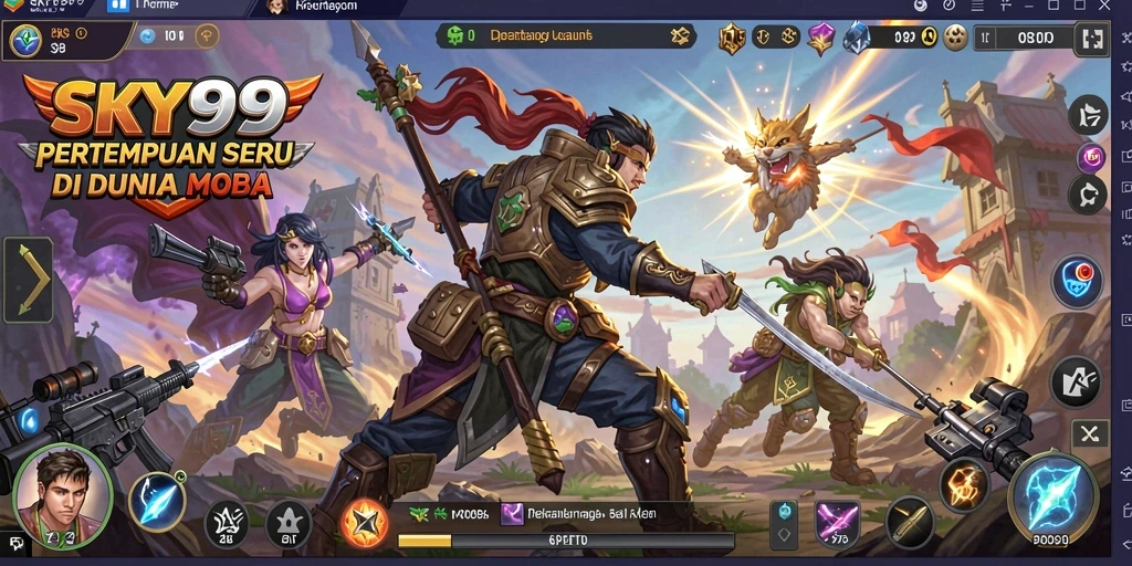Tangkapan layar permainan SKY99 yang menunjukkan pertarungan epik di arena MOBA.