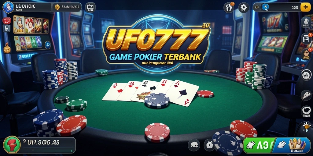 Tampilan gameplay seru dari UFO777 saat bermain Poker dengan teman.